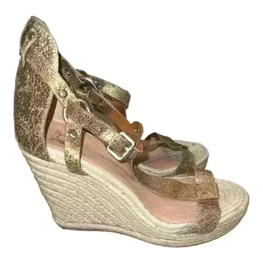 Vince Camuto Womens Size 8 M Brown Metallic Platform Wedge Sandals